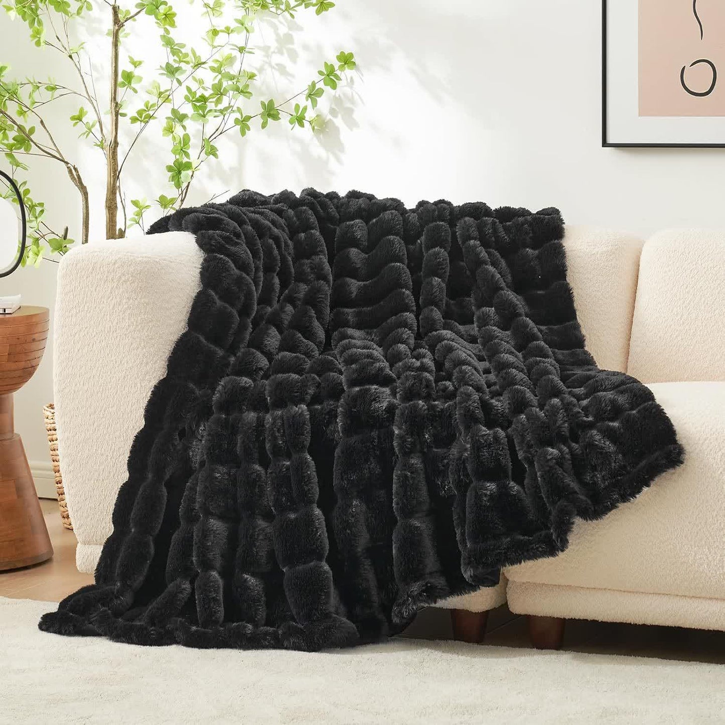 Coperta a righe in peluche tinta unita