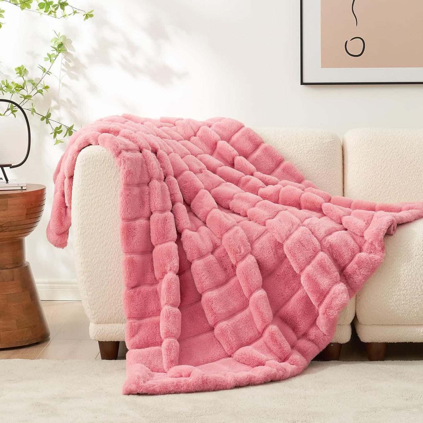 Coperta a righe in peluche tinta unita