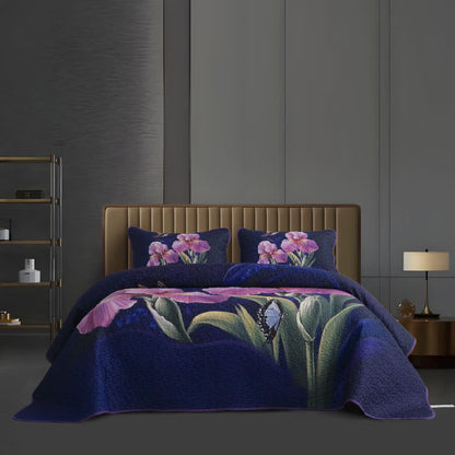 Set di biancheria da letto trapuntata con motivo floreale e uccellino (3 pezzi)