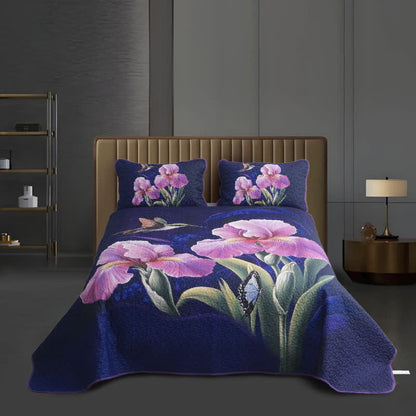 Set di biancheria da letto trapuntata con motivo floreale e uccellino (3 pezzi)