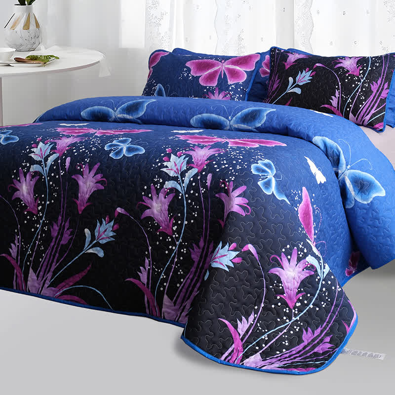 Set di biancheria da letto trapuntata con farfalle pastorali (3 pezzi)