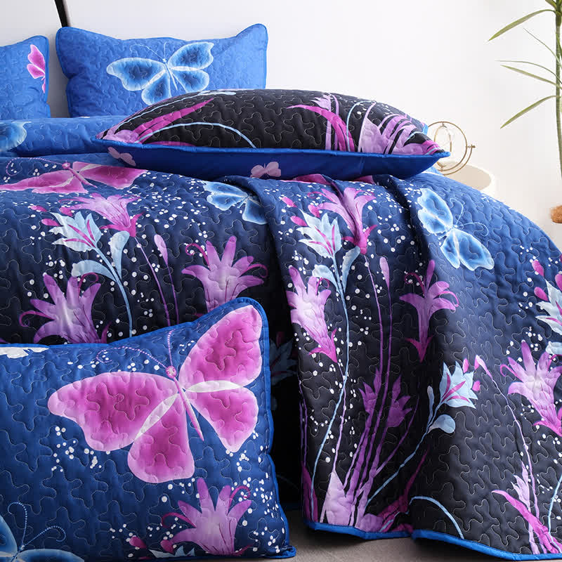 Set di biancheria da letto trapuntata con farfalle pastorali (3 pezzi)