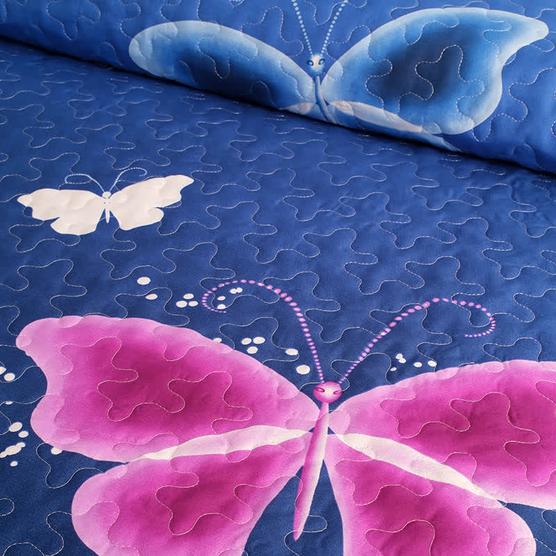 Set di biancheria da letto trapuntata con farfalle pastorali (3 pezzi)