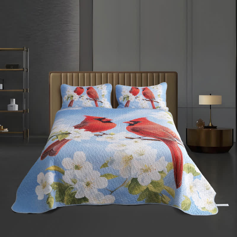 Set di biancheria da letto trapuntata e traspirante con motivo a uccellino Gardenia rurale (3 pezzi)