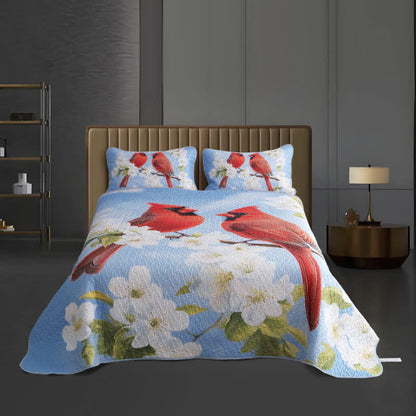 Set di biancheria da letto trapuntata e traspirante con motivo a uccellino Gardenia rurale (3 pezzi)