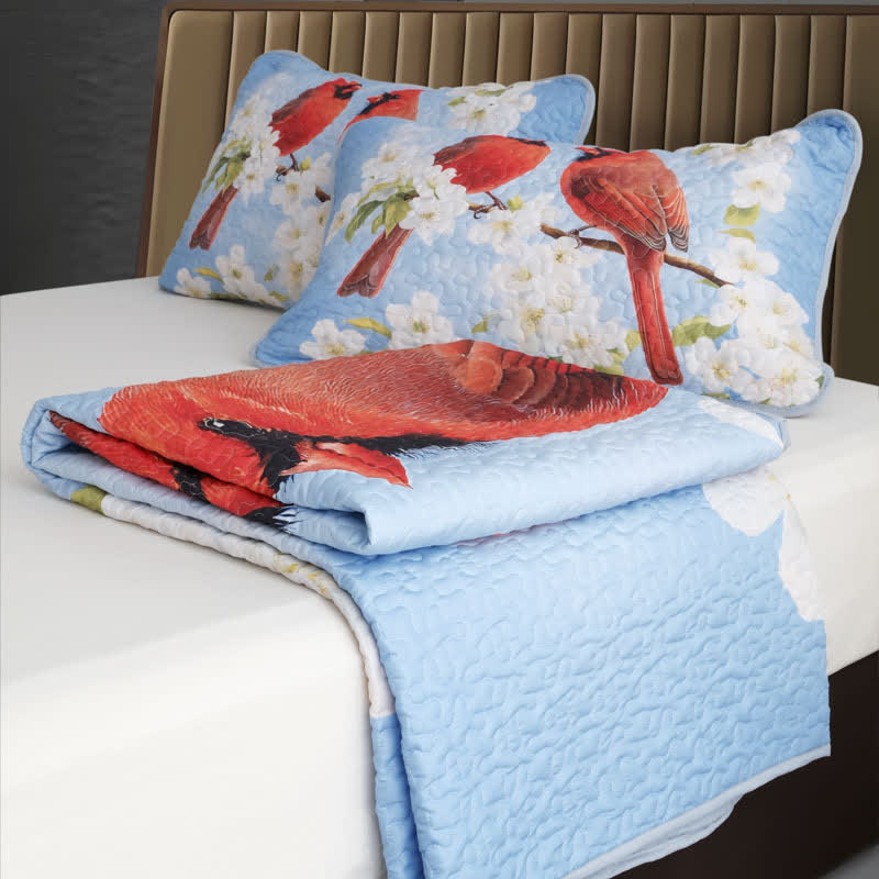 Set di biancheria da letto trapuntata e traspirante con motivo a uccellino Gardenia rurale (3 pezzi)