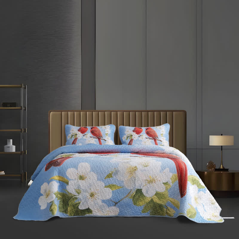 Set di biancheria da letto trapuntata e traspirante con motivo a uccellino Gardenia rurale (3 pezzi)