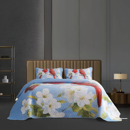 Set di biancheria da letto trapuntata e traspirante con motivo a uccellino Gardenia rurale (3 pezzi)