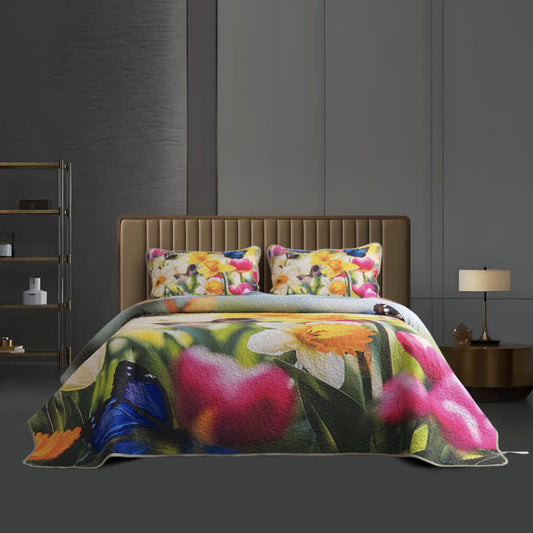 Set di biancheria da letto leggera trapuntata con motivi floreali colorati (3 pezzi)