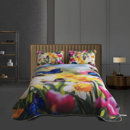 Set di biancheria da letto leggera trapuntata con motivi floreali colorati (3 pezzi)