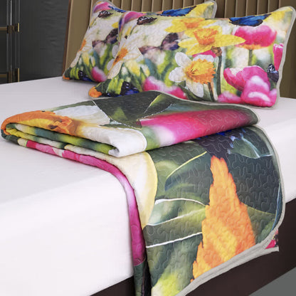Set di biancheria da letto leggera trapuntata con motivi floreali colorati (3 pezzi)