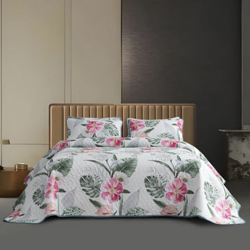 Set di biancheria da letto trapuntata con motivo floreale in fiore (3 pezzi)