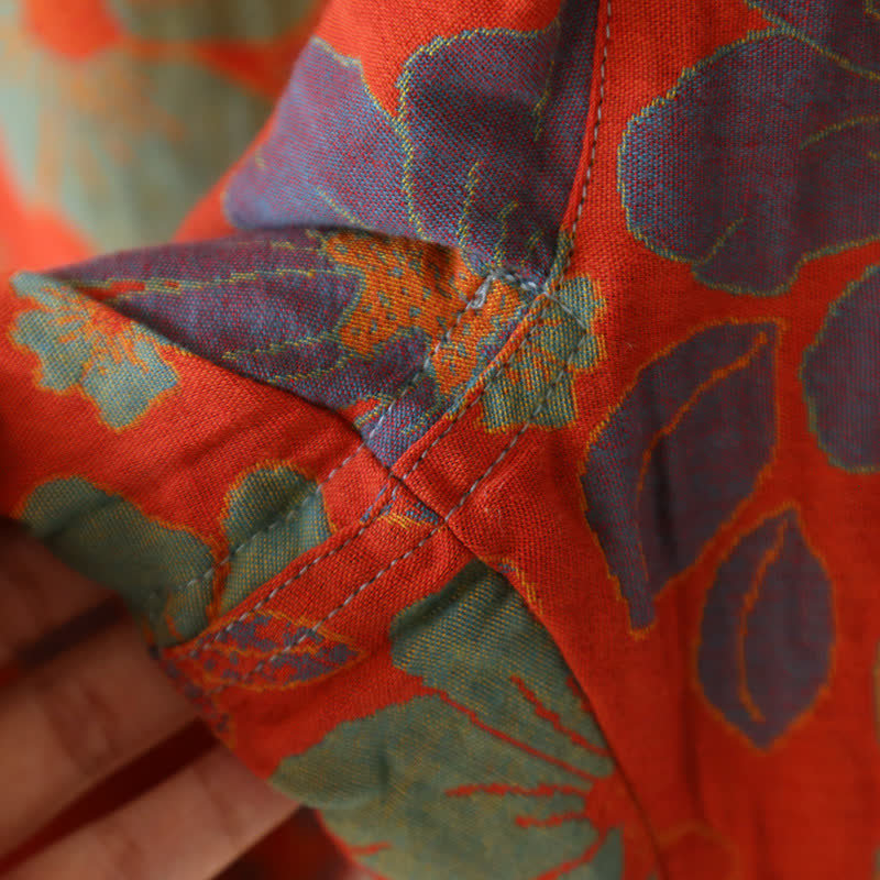 Pigiama a maniche corte in cotone con motivo floreale jacquard