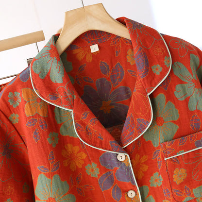 Pigiama a maniche corte in cotone con motivo floreale jacquard
