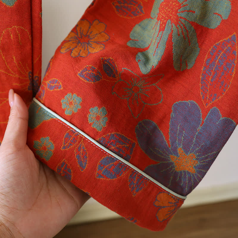 Pigiama a maniche corte in cotone con motivo floreale jacquard