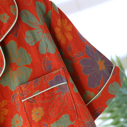 Pigiama a maniche corte in cotone con motivo floreale jacquard