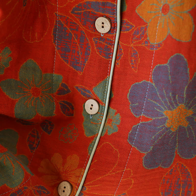 Pigiama a maniche corte in cotone con motivo floreale jacquard