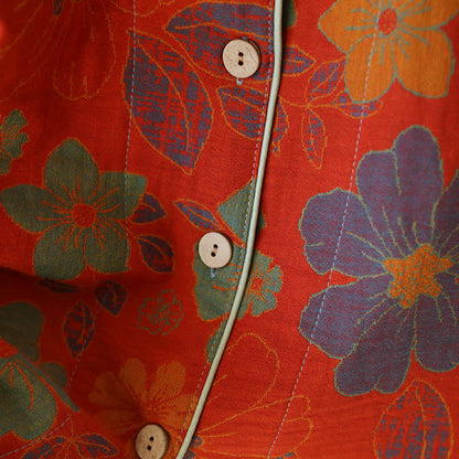 Pigiama a maniche corte in cotone con motivo floreale jacquard