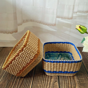 Cestino portaoggetti da tavolo vintage floreale intrecciato a mano