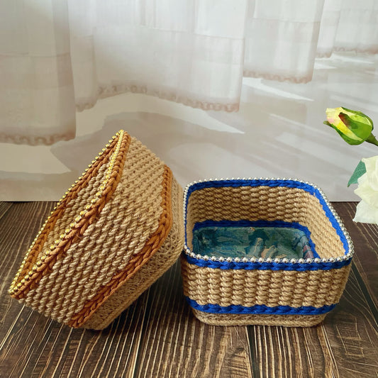 Cestino portaoggetti da tavolo vintage floreale intrecciato a mano