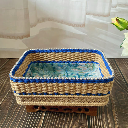 Cestino portaoggetti da tavolo vintage floreale intrecciato a mano