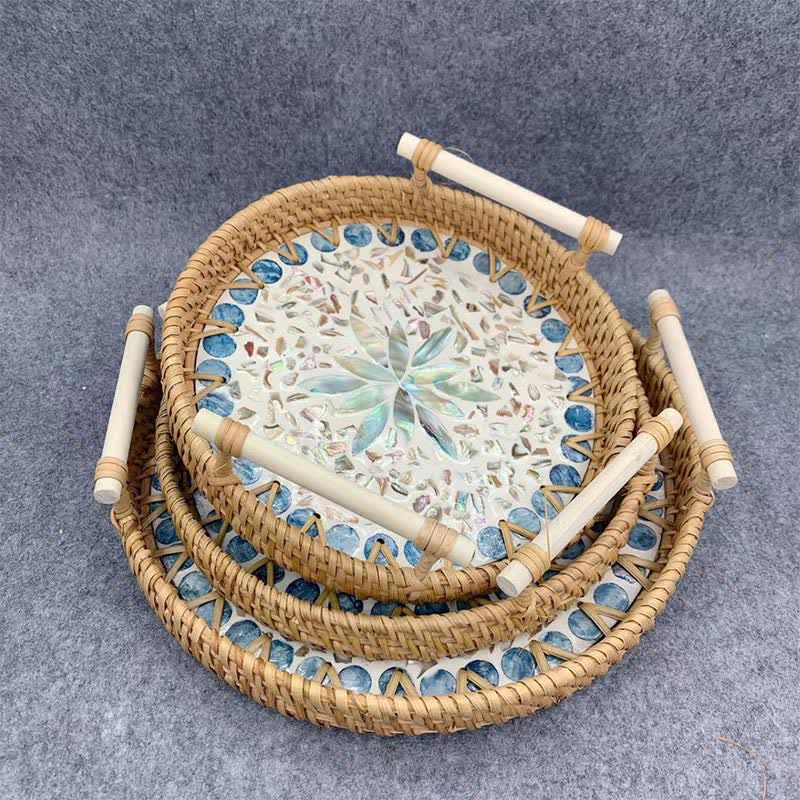 Cestino portaoggetti rotondo in rattan intrecciato