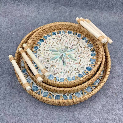 Cestino portaoggetti rotondo in rattan intrecciato