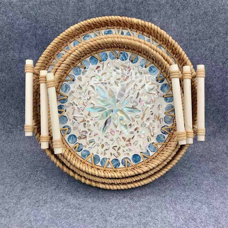 Cestino portaoggetti rotondo in rattan intrecciato