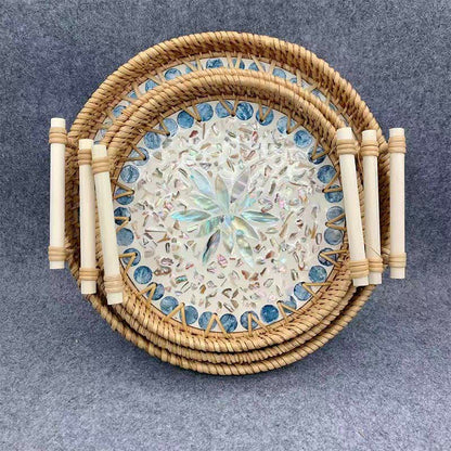 Cestino portaoggetti rotondo in rattan intrecciato