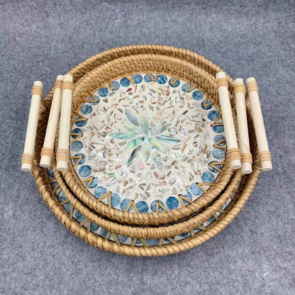 Cestino portaoggetti rotondo in rattan intrecciato
