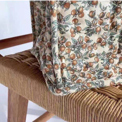 Cesto portaoggetti floreale in puro cotone con manici