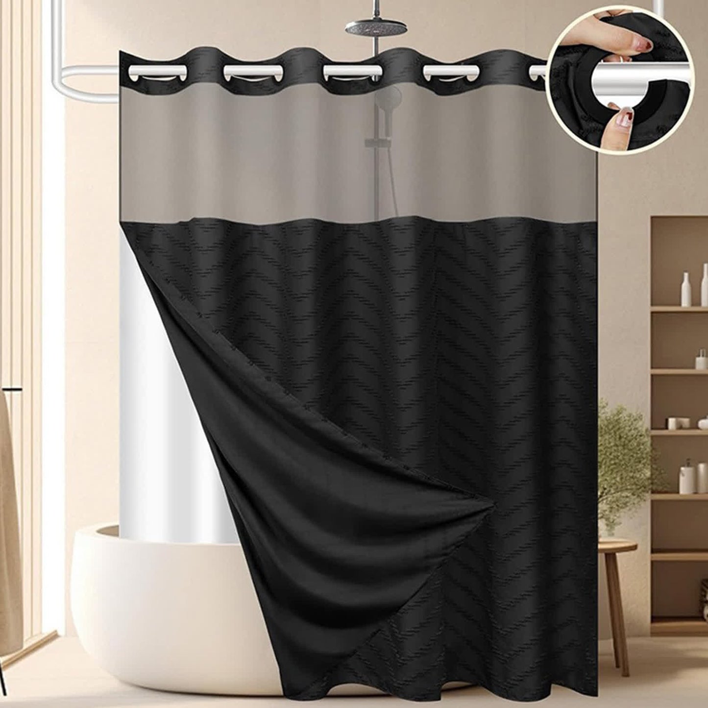 Tenda da doccia senza gancio con stampa a zigzag trapuntata