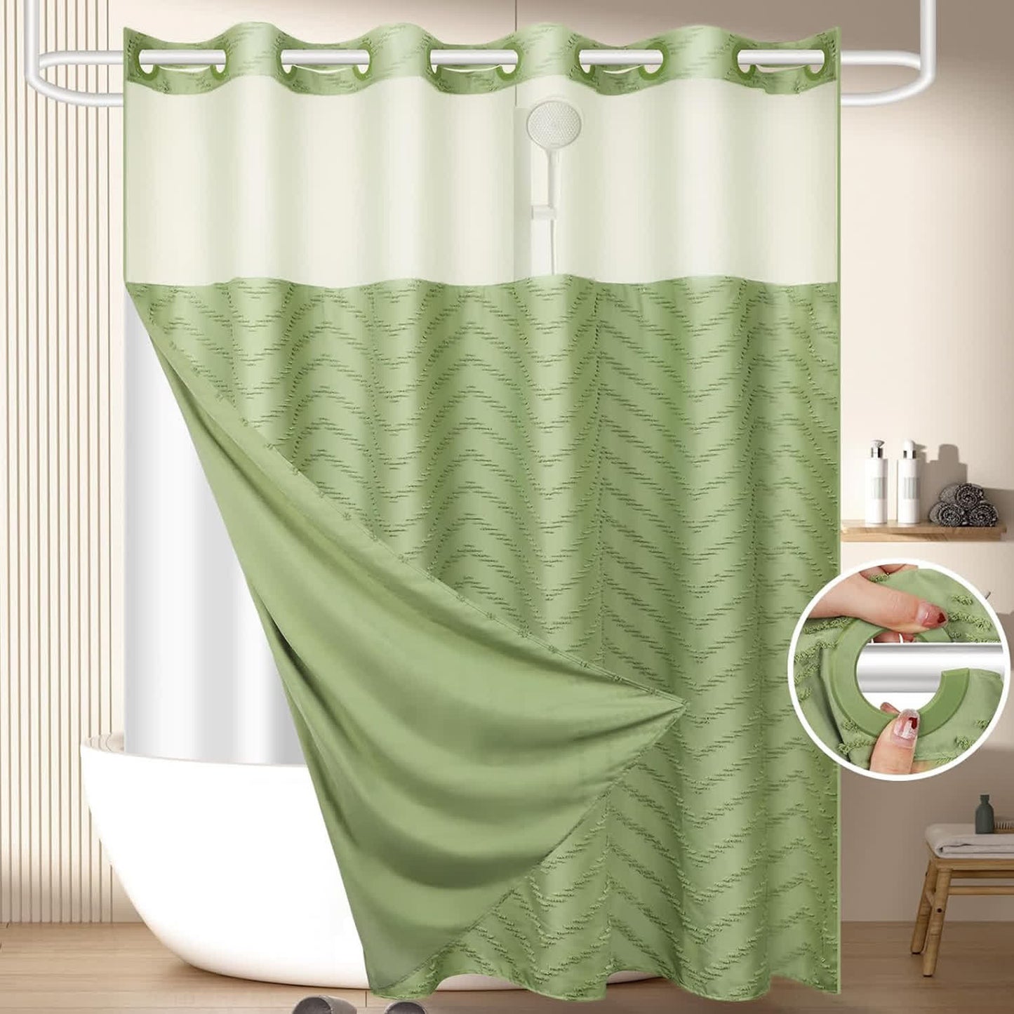 Tenda da doccia senza gancio con stampa a zigzag trapuntata