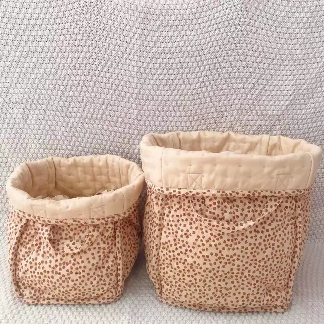 Cesto portaoggetti floreale in puro cotone con manici
