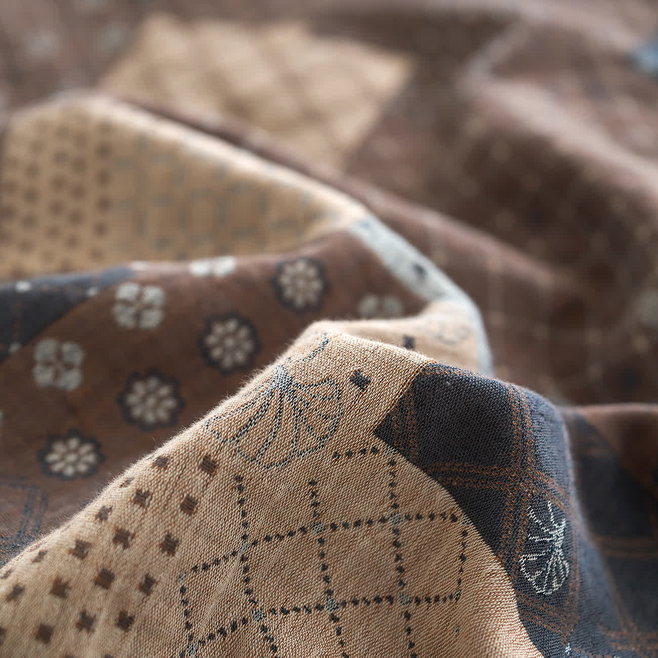 Set di biancheria da letto in garza di cotone con motivo patchwork geometrico (4 pezzi)