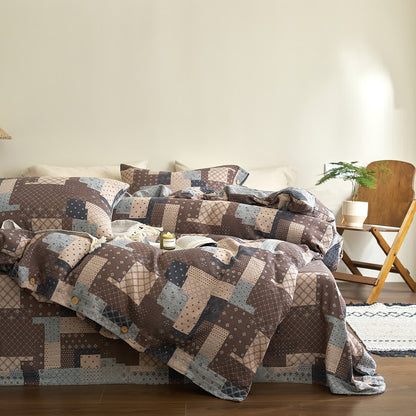 Set di biancheria da letto in garza di cotone con motivo patchwork geometrico (4 pezzi)