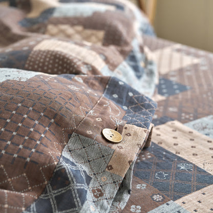 Set di biancheria da letto in garza di cotone con motivo patchwork geometrico (4 pezzi)