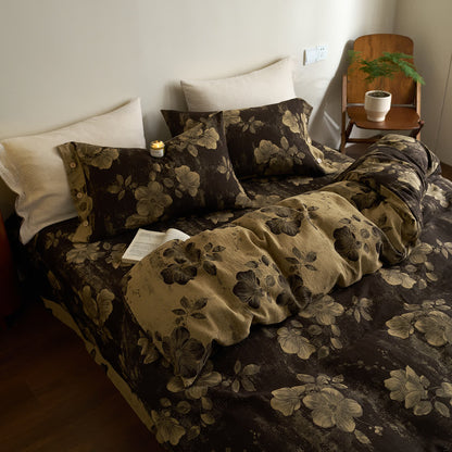 Set di biancheria da letto in garza di cotone tinto in filo con bottoni (4 pezzi)