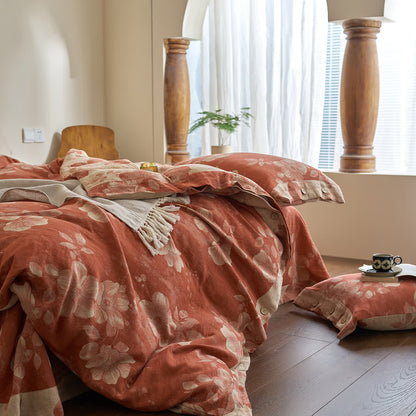 Set di biancheria da letto in garza di cotone tinto in filo con bottoni (4 pezzi)