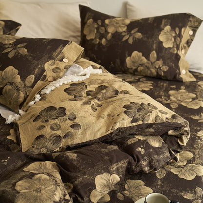 Set di biancheria da letto in garza di cotone tinto in filo con bottoni (4 pezzi)