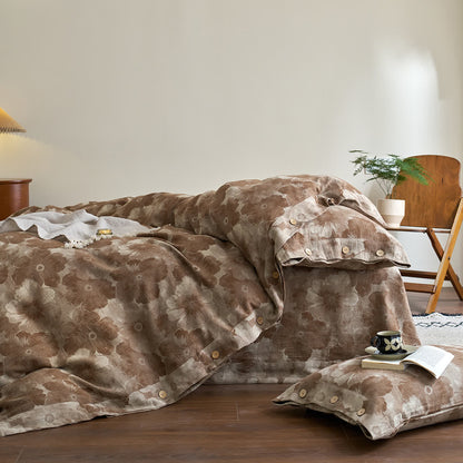 Set di biancheria da letto in garza di cotone floreale tinto in filo (4 pezzi)