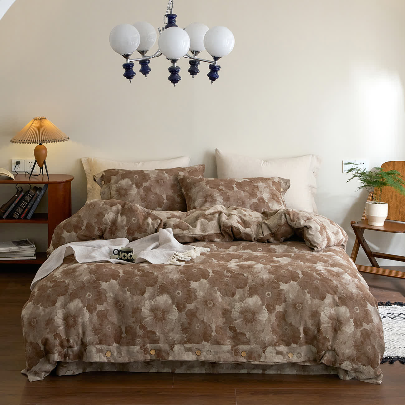 Set di biancheria da letto in garza di cotone floreale tinto in filo (4 pezzi)