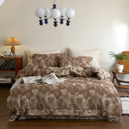 Set di biancheria da letto in garza di cotone floreale tinto in filo (4 pezzi)