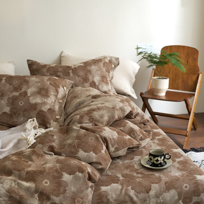 Set di biancheria da letto in garza di cotone floreale tinto in filo (4 pezzi)