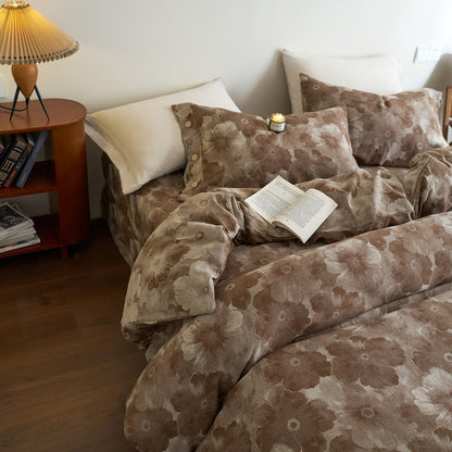 Set di biancheria da letto in garza di cotone floreale tinto in filo (4 pezzi)