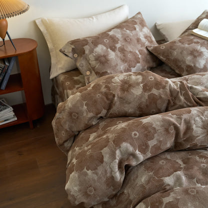 Set di biancheria da letto in garza di cotone floreale tinto in filo (4 pezzi)