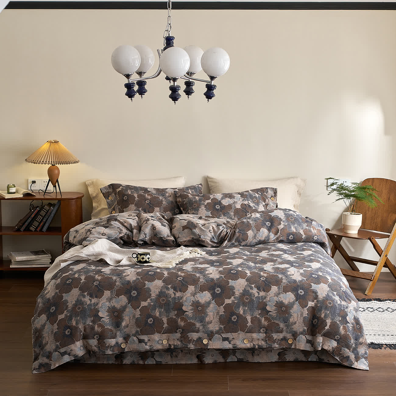 Set di biancheria da letto in garza di cotone floreale tinto in filo (4 pezzi)