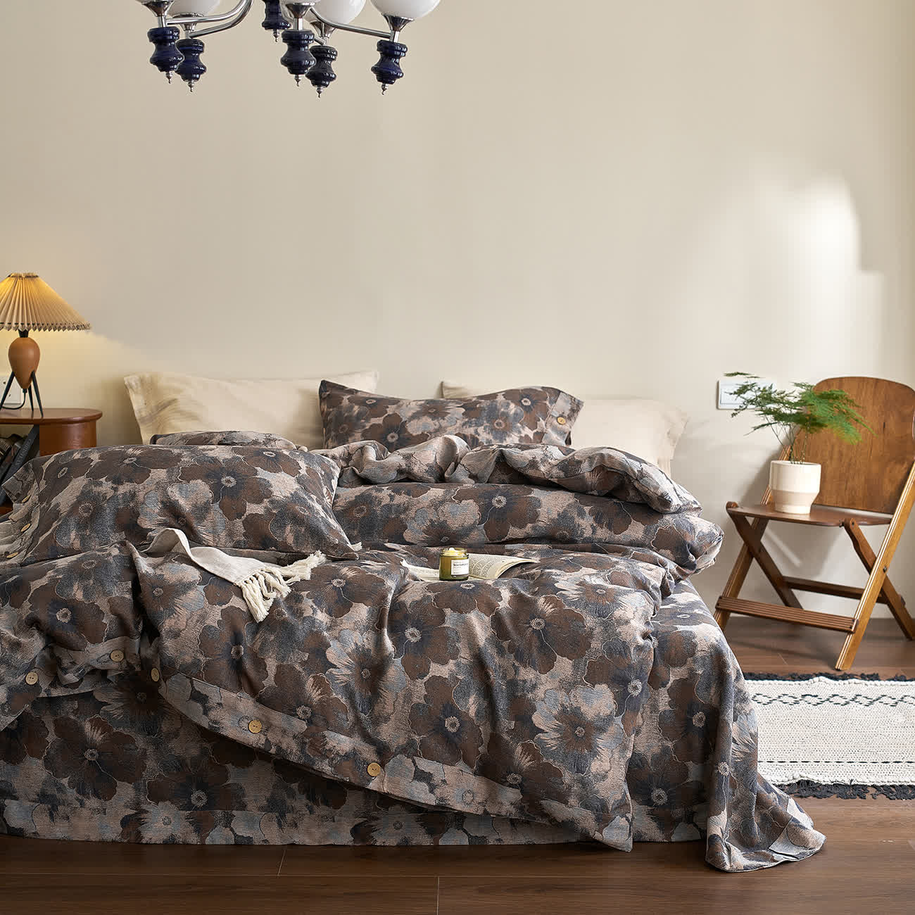 Set di biancheria da letto in garza di cotone floreale tinto in filo (4 pezzi)