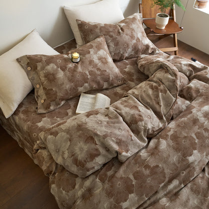 Set di biancheria da letto in garza di cotone floreale tinto in filo (4 pezzi)