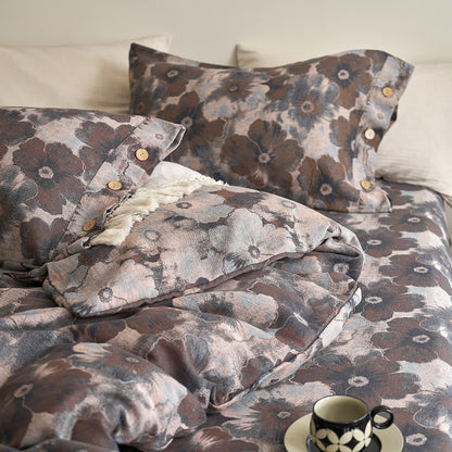 Set di biancheria da letto in garza di cotone floreale tinto in filo (4 pezzi)